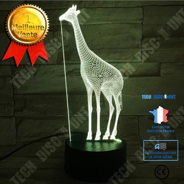 TD® 3D Optisk LED Nattljus 3D LED Nattljus Giraffe med 7 ljusfärger för heminredningslampa Amazing Visu