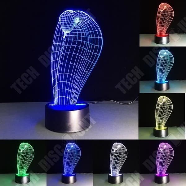 TD® Optisk bordslampa dekorativ touch 7 färger optisk illusion - cobra modell - låg förbrukning USB-kabel eller 3 AAA-batterier