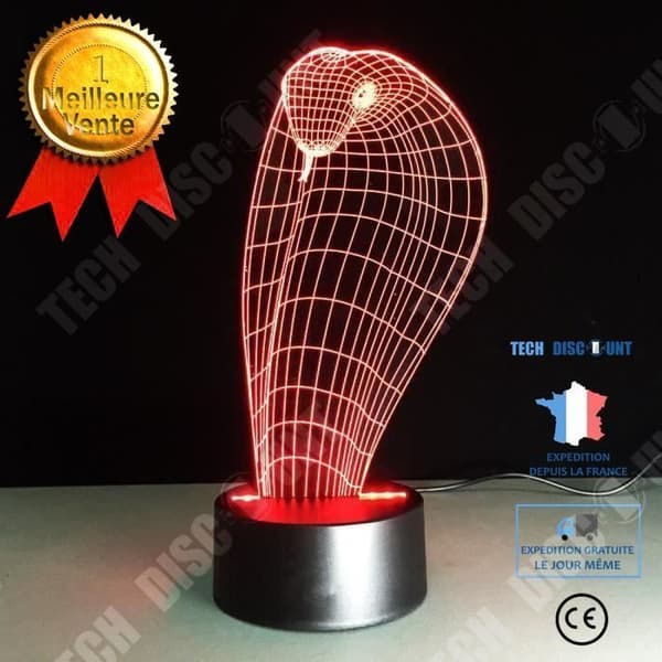 TD® Optisk bordslampa dekorativ touch 7 färger optisk illusion - cobra modell - låg förbrukning USB-kabel eller 3 AAA-batterier