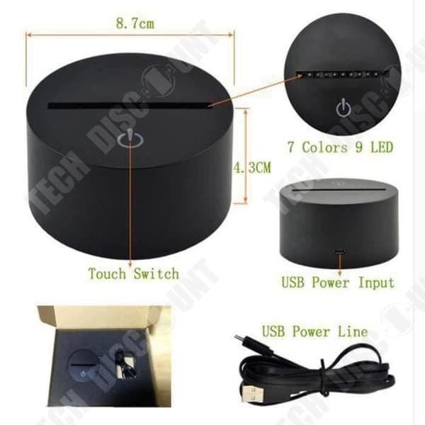 TD® Optisk bordslampa dekorativ touch 7 färger optisk illusion - golfmodell - låg förbrukning USB-kabel eller 3 AAA-batterier