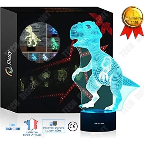 TD® Colorful Dinosaur 3D-lampa Touch Switch Nattljus Blått ljus USB-ström för LED-tillbehör för barn i sovrummet