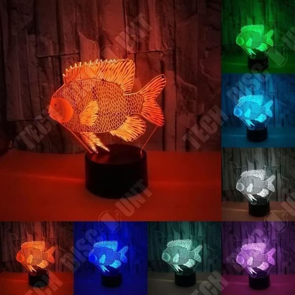 TD® Optisk bordslampa dekorativ touch 7 färger optisk illusion - fiskmodell - lågförbrukning USB-kabel eller 3 batterier