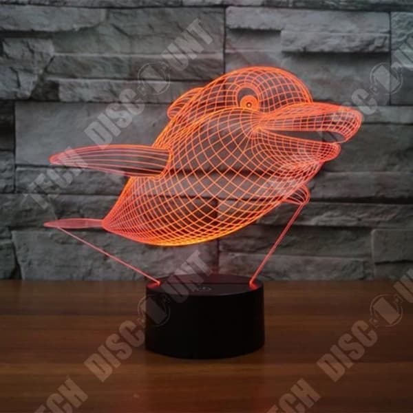 TD® Optisk bordslampa dekorativ touch 7 färger optisk illusion - söt delfin - låg förbrukning USB-kabel eller 3 AA-batterier