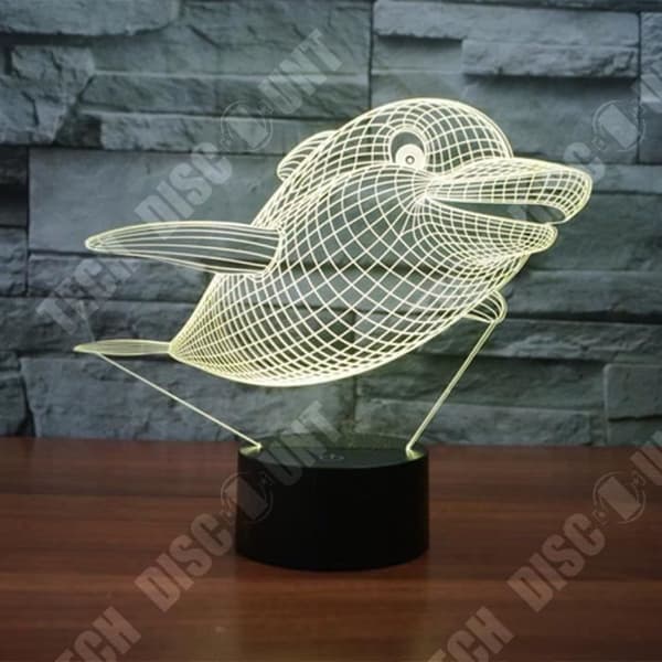 TD® Optisk bordslampa dekorativ touch 7 färger optisk illusion - söt delfin - låg förbrukning USB-kabel eller 3 AA-batterier