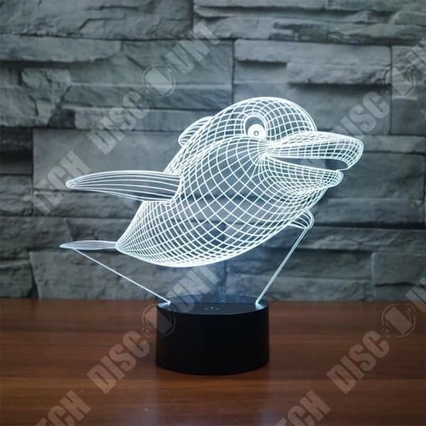 TD® Optisk bordslampa dekorativ touch 7 färger optisk illusion - söt delfin - låg förbrukning USB-kabel eller 3 AA-batterier