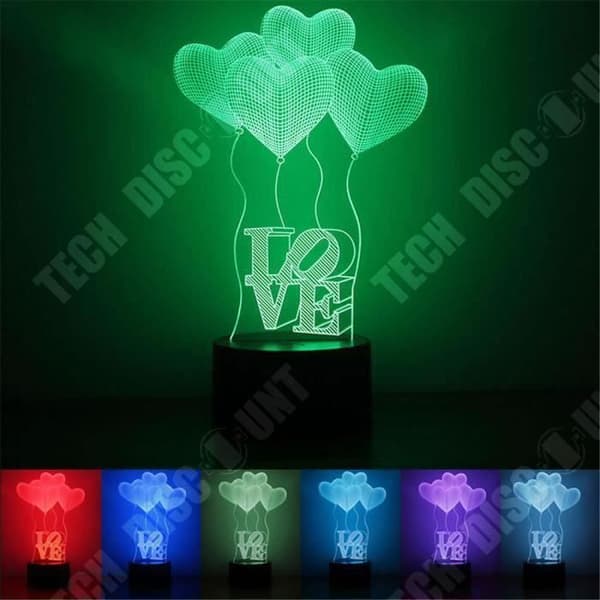 TD® Optisk bordslampa dekorativ touch 7 färger optisk illusion - hjärtballonger - låg förbrukning USB-kabel eller 3 AAA-batterier