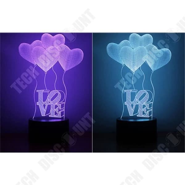 TD® Optisk bordslampa dekorativ touch 7 färger optisk illusion - hjärtballonger - låg förbrukning USB-kabel eller 3 AAA-batterier
