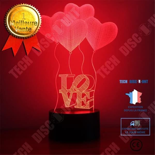 TD® Optisk bordslampa dekorativ touch 7 färger optisk illusion - hjärtballonger - låg förbrukning USB-kabel eller 3 AAA-batterier