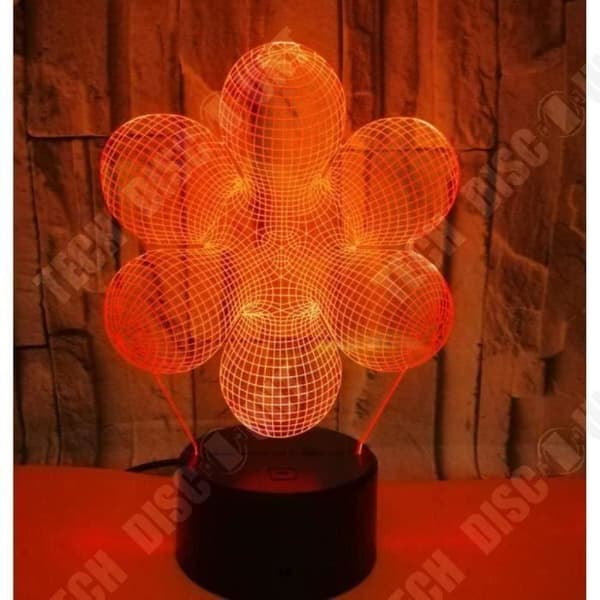 TD® Optisk bordslampa dekorativ touch 7 färger optisk illusion - blommodell - låg förbrukning USB-kabel eller 3 AAA-batterier