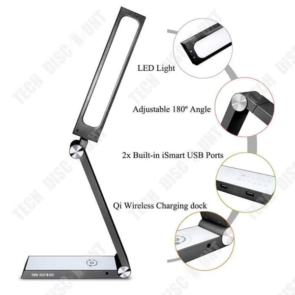 TD® Led skrivbordslampa USB uppladdningsbar trådlös justerbar sängtelefon triangulärt roterande nattlampa flexibelt nattduksbord