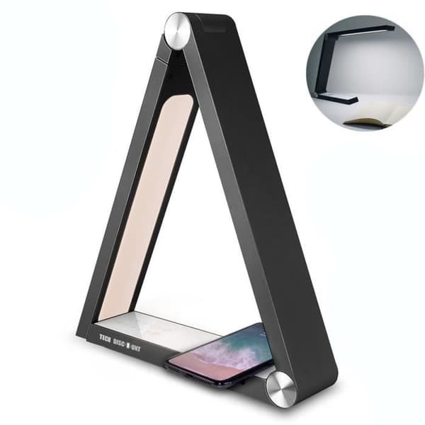 TD® Led skrivbordslampa USB uppladdningsbar trådlös justerbar sängtelefon triangulärt roterande nattlampa flexibelt nattduksbord