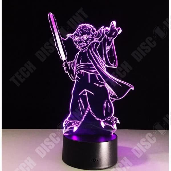 TD® Optisk bordslampa dekorativ taktil 7 färger optisk illusion - yoda-modell - USB-kabel med låg förbrukning eller 3 AAA-batterier