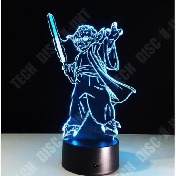 TD® Optisk bordslampa dekorativ taktil 7 färger optisk illusion - yoda-modell - USB-kabel med låg förbrukning eller 3 AAA-batterier