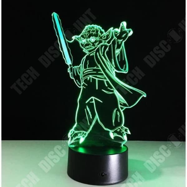 TD® Optisk bordslampa dekorativ taktil 7 färger optisk illusion - yoda-modell - USB-kabel med låg förbrukning eller 3 AAA-batterier