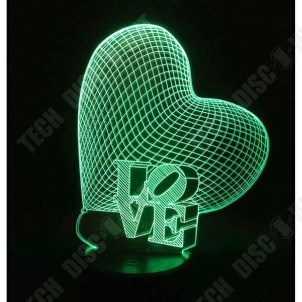 TD® Optisk bordslampa dekorativ touch 7 färger optisk illusion - kärleksmodell - USB-kabel med låg förbrukning eller 3 AAA-batterier