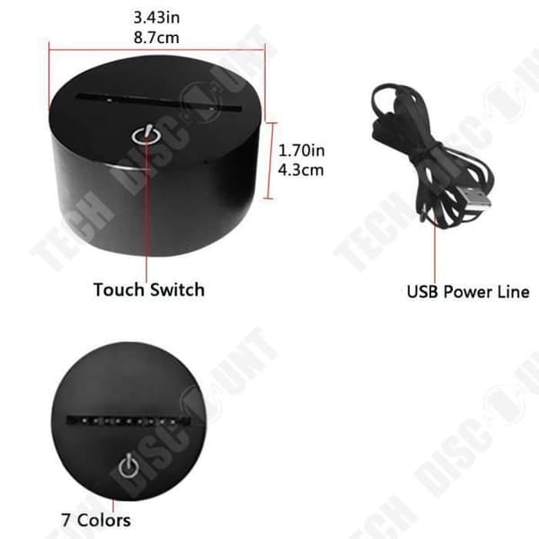TD® Optisk bordslampa dekorativ touch 7 färger optisk illusion - modell Jag älskar dig - låg förbrukning USB-kabel 3 batterier