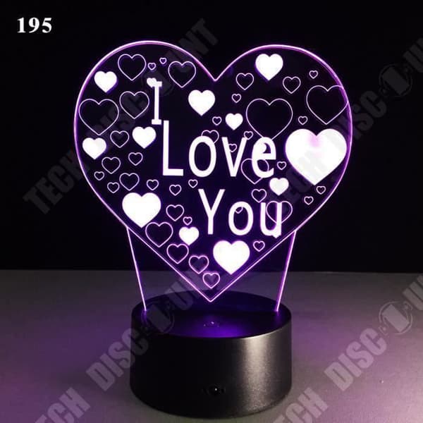 TD® Optisk bordslampa dekorativ touch 7 färger optisk illusion - modell Jag älskar dig - låg förbrukning USB-kabel 3 batterier