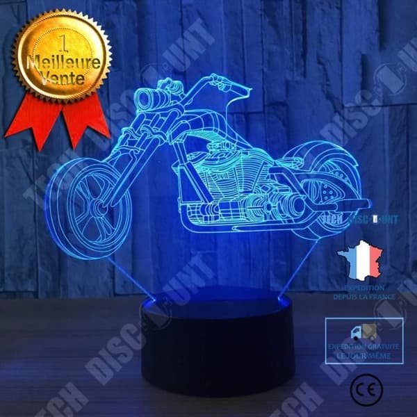 TD® Optisk bordslampa dekorativ taktil 7 färger optisk illusion - motorcykelmodell - låg förbrukning USB-kabel eller 3 AAA-batterier