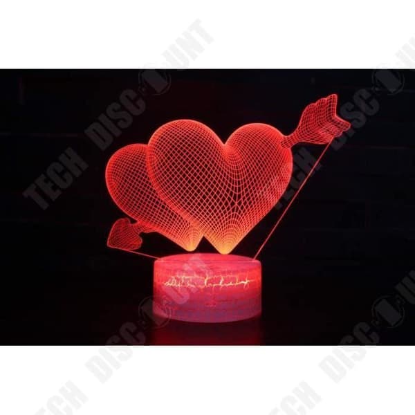 TD® Optisk bordslampa dekorativ touch 7 färger optisk illusion - kärleksmodell - USB-kabel med låg förbrukning eller 3 AAA-batterier