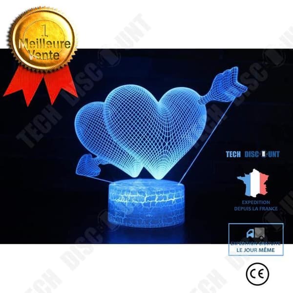 TD® Optisk bordslampa dekorativ touch 7 färger optisk illusion - kärleksmodell - USB-kabel med låg förbrukning eller 3 AAA-batterier