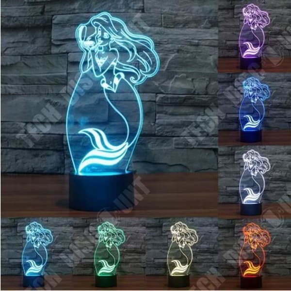 TD® Optisk bordslampa dekorativ touch 7 färger optisk illusion - sjöjungfrumodell - låg förbrukning USB-kabel eller 3 AAA-batterier