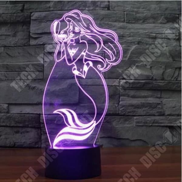TD® Optisk bordslampa dekorativ touch 7 färger optisk illusion - sjöjungfrumodell - låg förbrukning USB-kabel eller 3 AAA-batterier