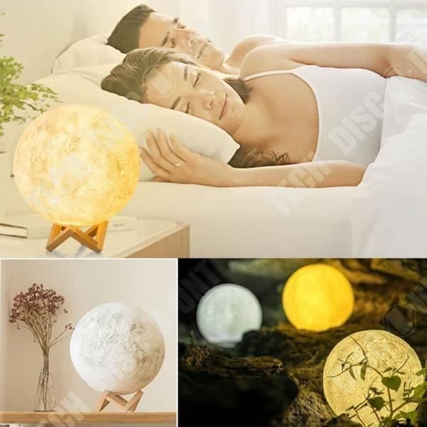 TD® Lunar sovrumslampa Färger LED-ljus USB Laddningslängd Kabel Träställ med manuell fantastisk 3D-effekt