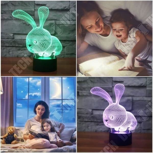 TD® Optisk bordslampa dekorativa taktila färger optisk illusion - liten kaninmodell - USB-kabel med låg förbrukning 3 AAA-batterier