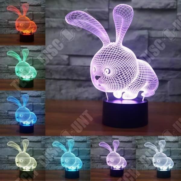 TD® Optisk bordslampa dekorativa taktila färger optisk illusion - liten kaninmodell - USB-kabel med låg förbrukning 3 AAA-batterier