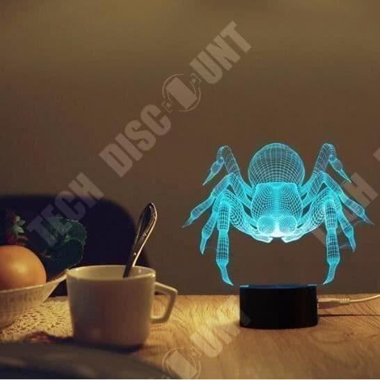 TD® Optisk bordslampa dekorativ taktil 7 färger optisk illusion - spindelmodell - låg förbrukning USB-kabel 3 AAA-batterier