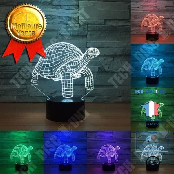 TD® Optisk bordslampa dekorativ touch 7 färger optisk illusion - sköldpadda modell - låg förbrukning USB-kabel eller 3 batterier