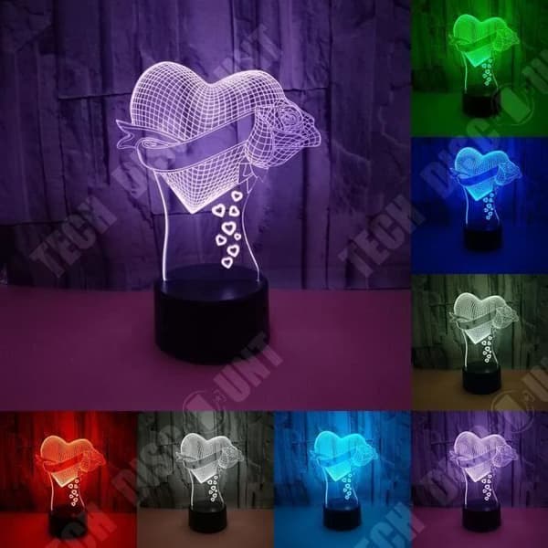 TD® Optisk bordslampa dekorativ touch 7 färger optisk illusion - kärleksmodell - USB-kabel med låg förbrukning eller 3 AAA-batterier