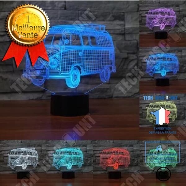 TD® 3D LED-lampa Bussform 7 färgbyte Touch Switch LED Nattljus Akryldekoration Nattlampa Barnpresent