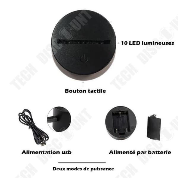 TD® Optisk bordslampa dekorativ taktil 7 färger optisk illusion - tennismodell - USB-kabel med låg förbrukning eller 3 AAA-batterier