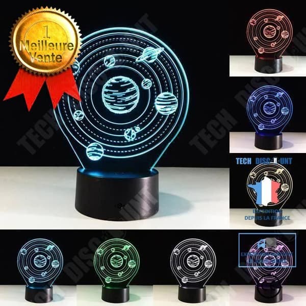 TD® 3D LED-lampa Universum Planet/Bord Illusion Universum Skrivbord/7 färgskiftande/Nattljus Bordslampa Nattljus för barn