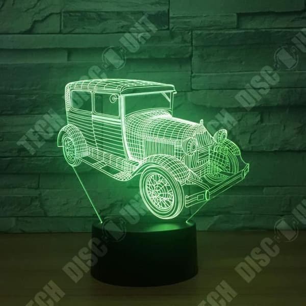 TD® Optisk bordslampa dekorativ touch 7 färger optisk illusion - gammal bil - låg förbrukning USB-kabel 3 AAA-batterier