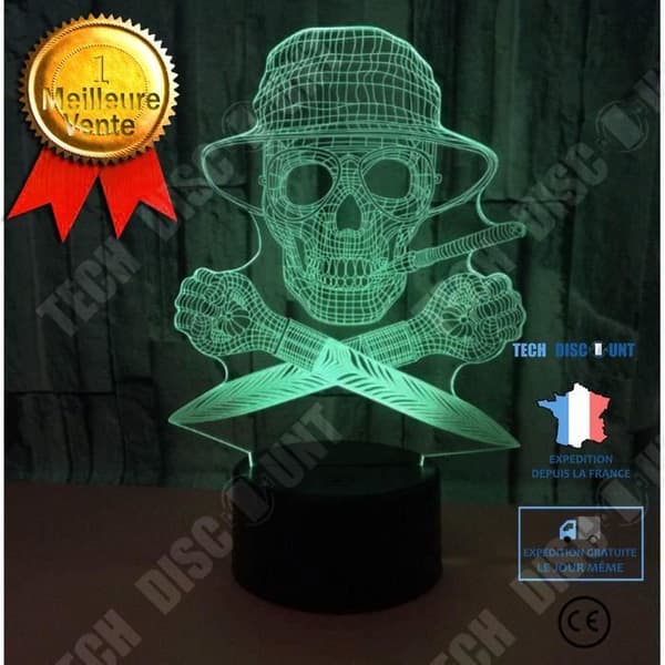 TD® Optisk bordslampa dekorativ touch 7 färger optisk illusion - piratmodell - låg förbrukning USB-kabel eller 3 batterier
