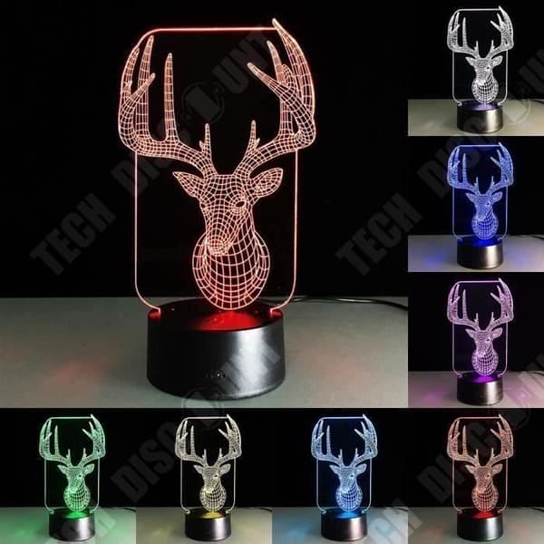 TD® Optisk bordslampa dekorativ touch 7 färger optisk illusion - hjortmodell - lågförbrukning USB-kabel eller 3 AAA-batterier