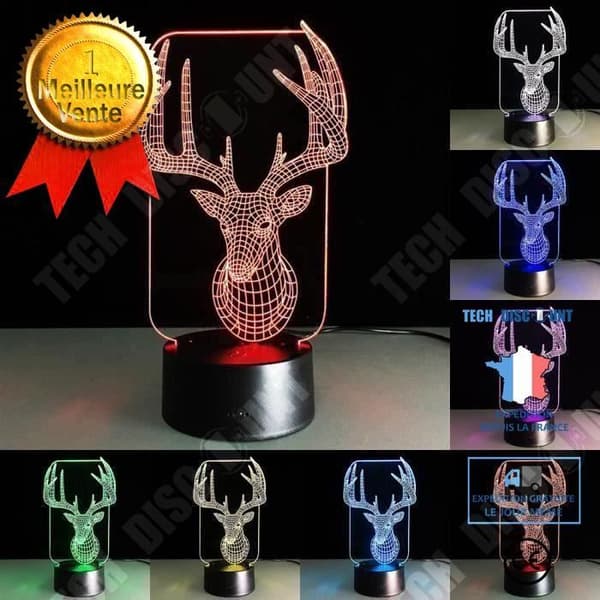 TD® Optisk bordslampa dekorativ touch 7 färger optisk illusion - hjortmodell - lågförbrukning USB-kabel eller 3 AAA-batterier
