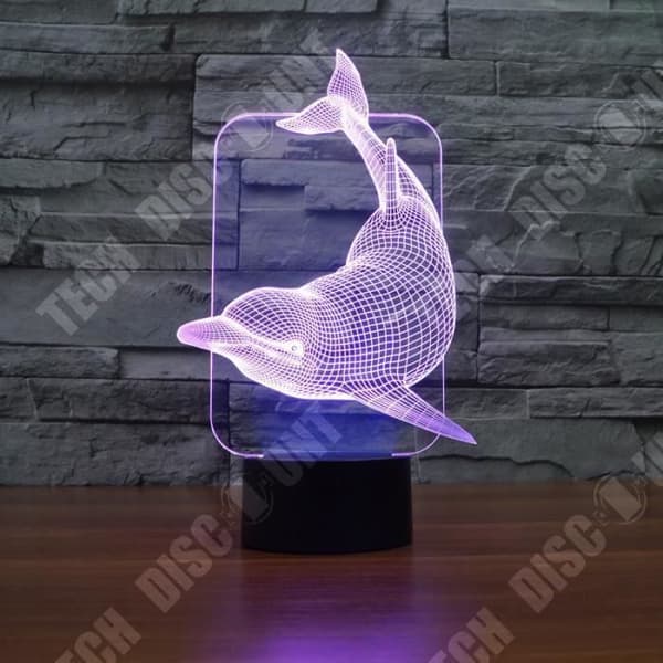 TD® Optisk bordslampa dekorativ touch 7 färger optisk illusion - delfinmodell - USB-kabel med låg förbrukning eller 3 AA-batterier