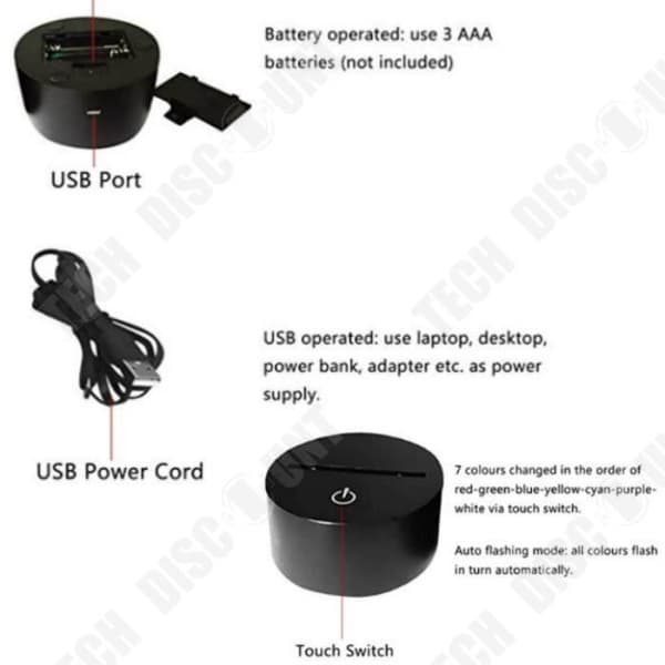 TD® Optisk bordslampa dekorativ touch 7 färger optisk illusion - delfinmodell - USB-kabel med låg förbrukning eller 3 AA-batterier