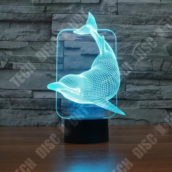 TD® Optisk bordslampa dekorativ touch 7 färger optisk illusion - delfinmodell - USB-kabel med låg förbrukning eller 3 AA-batterier
