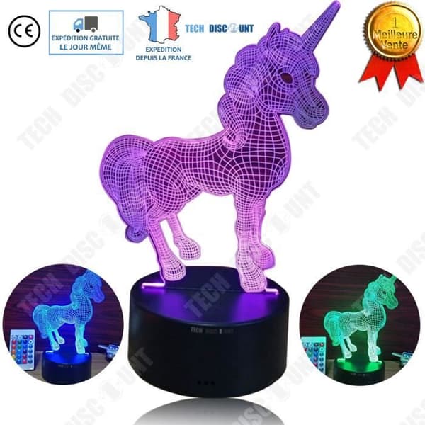 TD® 3D Enhörningslampa LED-ljus Ansluten Flicka Barnpresent Julprinsessan Fancy presentdekoration 16 färger Touch 36V