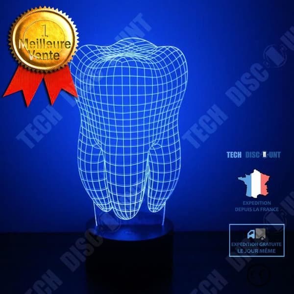 TD® Optisk dekorativ taktil bordslampa 7 färger optisk illusion - tandmodell - USB-kabel med låg förbrukning eller 3 AAA-batterier