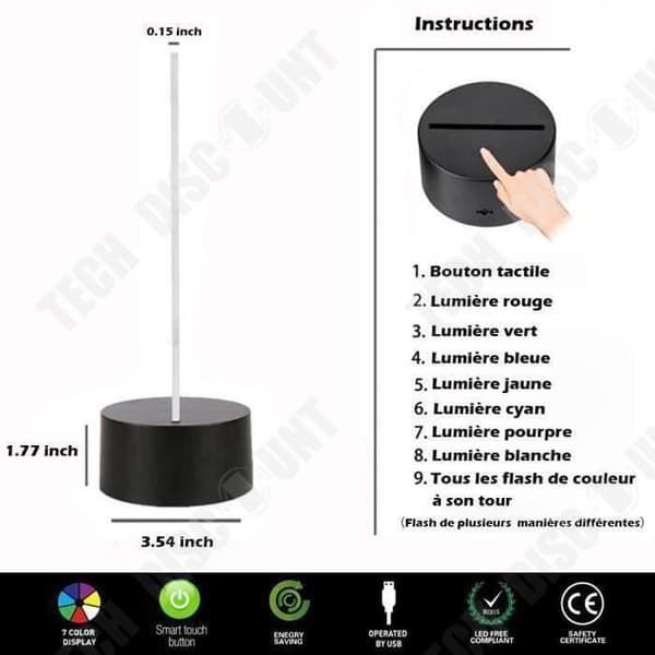 TD® Optisk bordslampa dekorativ touch 7 färger optisk illusion - telefonmodell - låg förbrukning USB-kabel 3 AAA-batterier