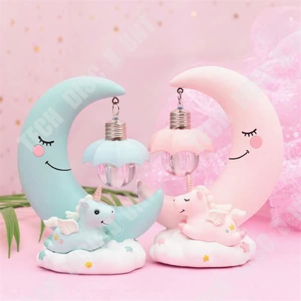 TD® Lunar nattlampa barnrumsdekoration interiörbelysning sovrum vardagsrum nattlampa måne harts LED-ljus rosa babyhår