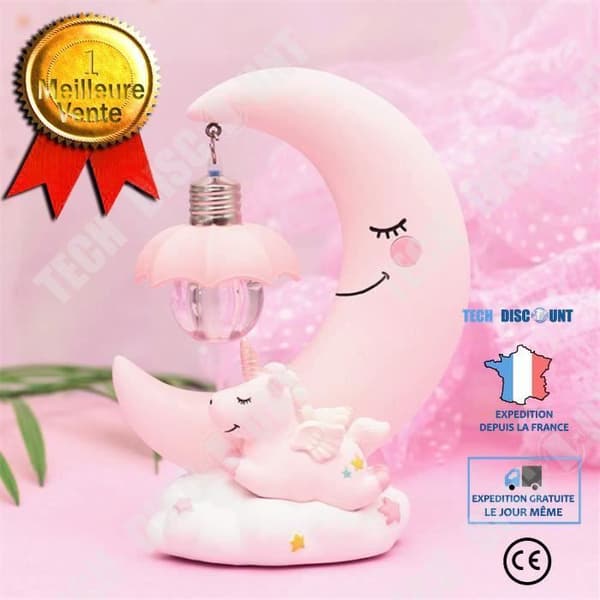 TD® Lunar nattlampa barnrumsdekoration interiörbelysning sovrum vardagsrum nattlampa måne harts LED-ljus rosa babyhår