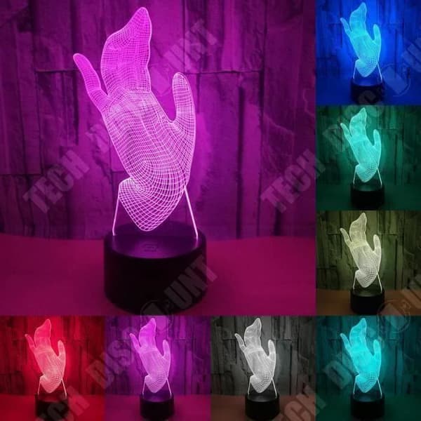 TD® Optisk bordslampa dekorativ taktil 7 färger optisk illusion - handmodell - USB-kabel med låg förbrukning eller 3 AAA-batterier