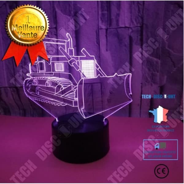 TD® Bulldozer 3D-lampa Liten färgglad 3D-bordslampa