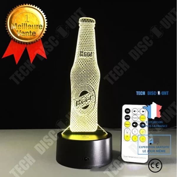 TD® Hemma ölflaska Fjärrkontroll Led Usb 3D Nattljus 7 skiftande färger Illusion Bordslampa Baby Sova CLR542108